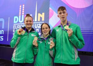 McSharry, Walshe, Wiffen at Euro U23 Champs in 2023. Credit: Swim Ireland