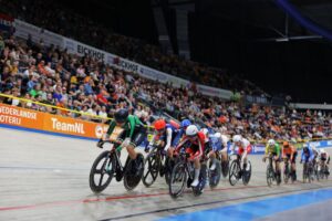 Lara Gillespie in action in the Women's Omnium at the European Championships. Photo: SW Pix