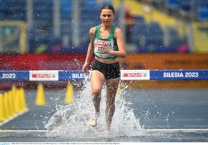 22 June 2023; Ava O'Connor of Ireland in action in the womens 3000m steeplechase at the Silesian Stadium during the European Games 2023 in Chorzow, Poland. Photo by David Fitzgerald/Sportsfile