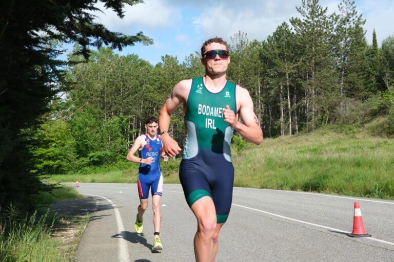 Ralf Bodamer in action for Ireland at the 2025 Europe Triathlon Aquathlon Championships Pamplona. Credit: Triathlon Ireland