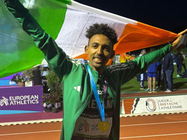 Efrem Gidey wins Gold for Ireland at European 10,000M Cup. Credit: Athletics Ireland