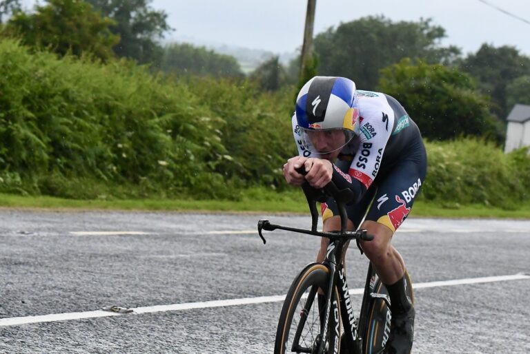 Ryan Mullen on his way to the National Time Trial Title 2025. Credit: Caroline Kerley via Cycling Ireland