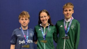 Luke O'Donoghue, Róisín Ní Ríain, and Luke Brennan at the 2025 International German Championships (IDM Berlin), Credit: Paralympics Ireland