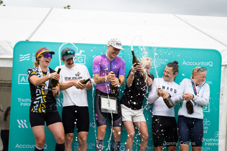 Tri Tyrone Podium Celebrations 2025. Credit: Jonny Collins via Triathlon Ireland