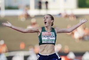 Anika Thompson takes Gold at U23 European Championships in Bergen, 2025. Credit: Athletics Ireland