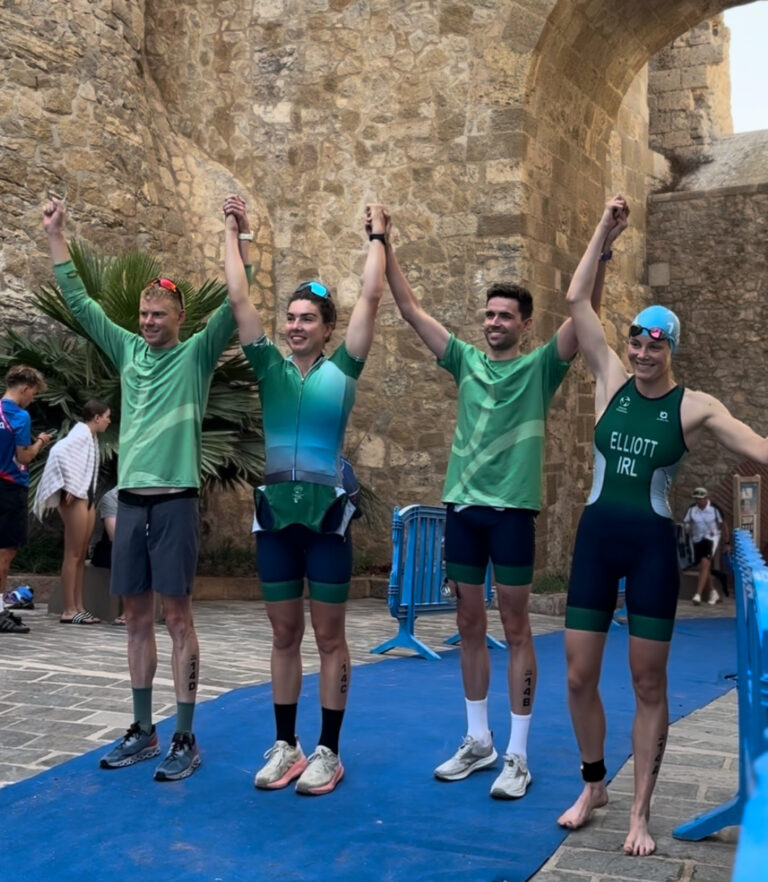 Russell White, Elizabeth Carr, James Edgar, Hollie Elliot, European Mixed Elite Relay Championships 2025. Credit: Triathlon Ireland