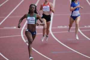 Precious Akpe-Moses in the women’s 100m, clocking 11.66 to finish 2nd in heat 5 and secure automatic qualification to this evening’s semi-finals at the European U20 Athletics Championships. Credit: Athletics Ireland
