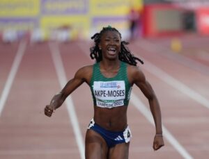 Precious Akpe-Moses in the women’s 100m, at the European U20 Athletics Championships. Credit: Athletics Ireland
