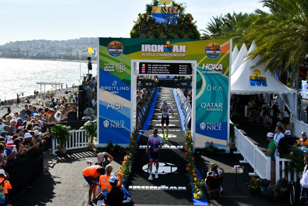 Loughlin Campion from Ireland crosses the finishline of the 2025 IRONMAN World Championship 