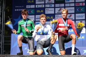 Conor Murphy takes 2nd place at the UEC European Cycling Championship Junior TT 2025. Credit: Cycling Ireland