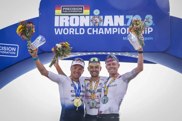 IM70.3 World Championship 2025 Marbella Men Podium. Credit: Ironman Media