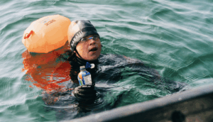 Daragh Morgan refuelling during his gruelling Swim Eire swim around Ireland 