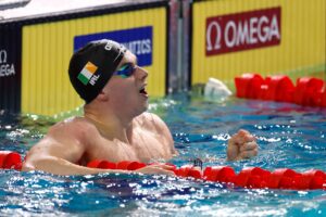 Evan Bailey secures Eurpean Bronze in the 200m Freestyle, 2025. European Short Course Championships 2025. Credit: Swim Ireland
