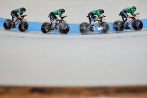 Picture by Alex Whitehead/SWpix.com - 22/10/2025 - Cycling - 2025 Tissot UCI Track World Championships - Velódromo Peñalolén, Santiago, Chile - Women's Team Pursuit - Qualifying - Aoife O’Brien (Ireland), Erin Grace Creighton (Ireland), Fiona Mangan (Ireland), Caoimhe O’Brien (Ireland)