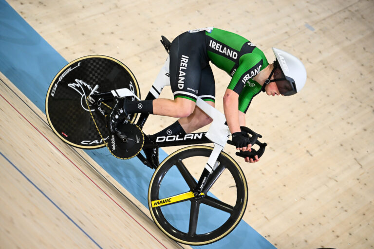 Picture by Olly Hassell/SWpix.com - 03/02/2026 - Cycling - 2026 UEC Track Elite European Championships - Konya Velodrome, Konya, Türkiye - Men's Scratch Race Qualifying - Maximilian Fitzgerald (Ireland)