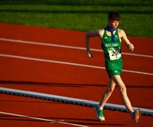 24 July 2023; Seamus Clarke of Ireland while competing in the boys 5000m Race Walk Final during day one of the 2023 Summer European Youth Olympic Festival at the Poljane Athletics Stadium in Maribor, Slovenia. Photo by Tyler Miller/Sportsfile