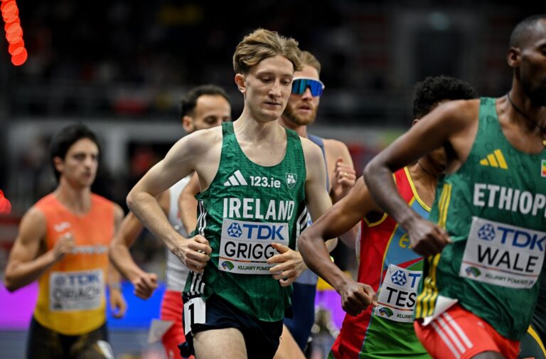 Nick Griggs 9th in the 3,000m on Day 2 of the World Athletics Indoor Championships at Kujawsko-Pomorska Arena in Torun, Poland. Credit: Athletics Ireland