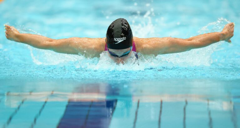 Ellen Walshe at the 2026 Swim Irish Open Championships, Bangor Aurora Aquatics & Leisure Centre, Down 8/4/2026 Female 200m Butterfly Final Ellen Walshe on her way to winning Mandatory Credit ©INPHO/Tom O’Hanlon